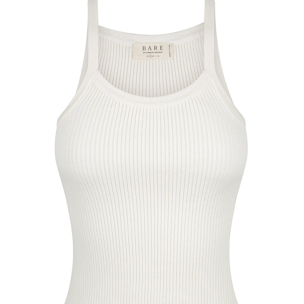 CHARLIE HOLIDAY BARE by Ribbed Cotton Tank Top, women white tank top, large - Picture 2 of 6